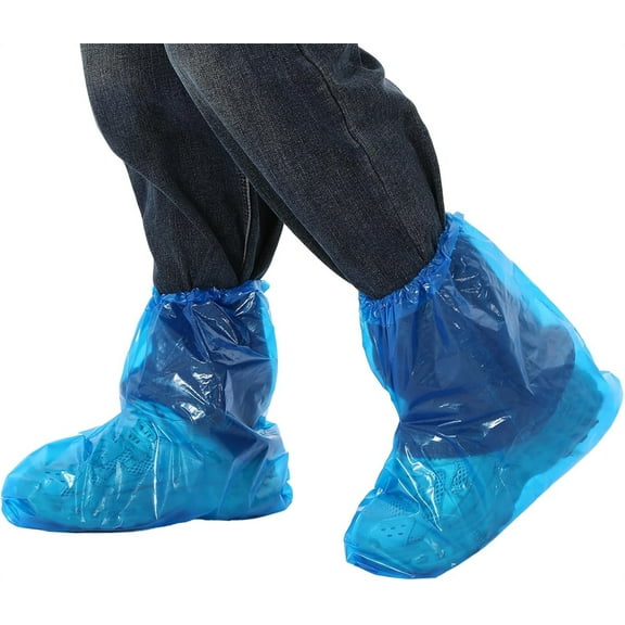 Triani 10 Pairs Disposable Rain Shoe Covers Boot Covers Waterproof Non-Slip Plastic Rain Boot and Shoe Covers for Men and Women(Blue)