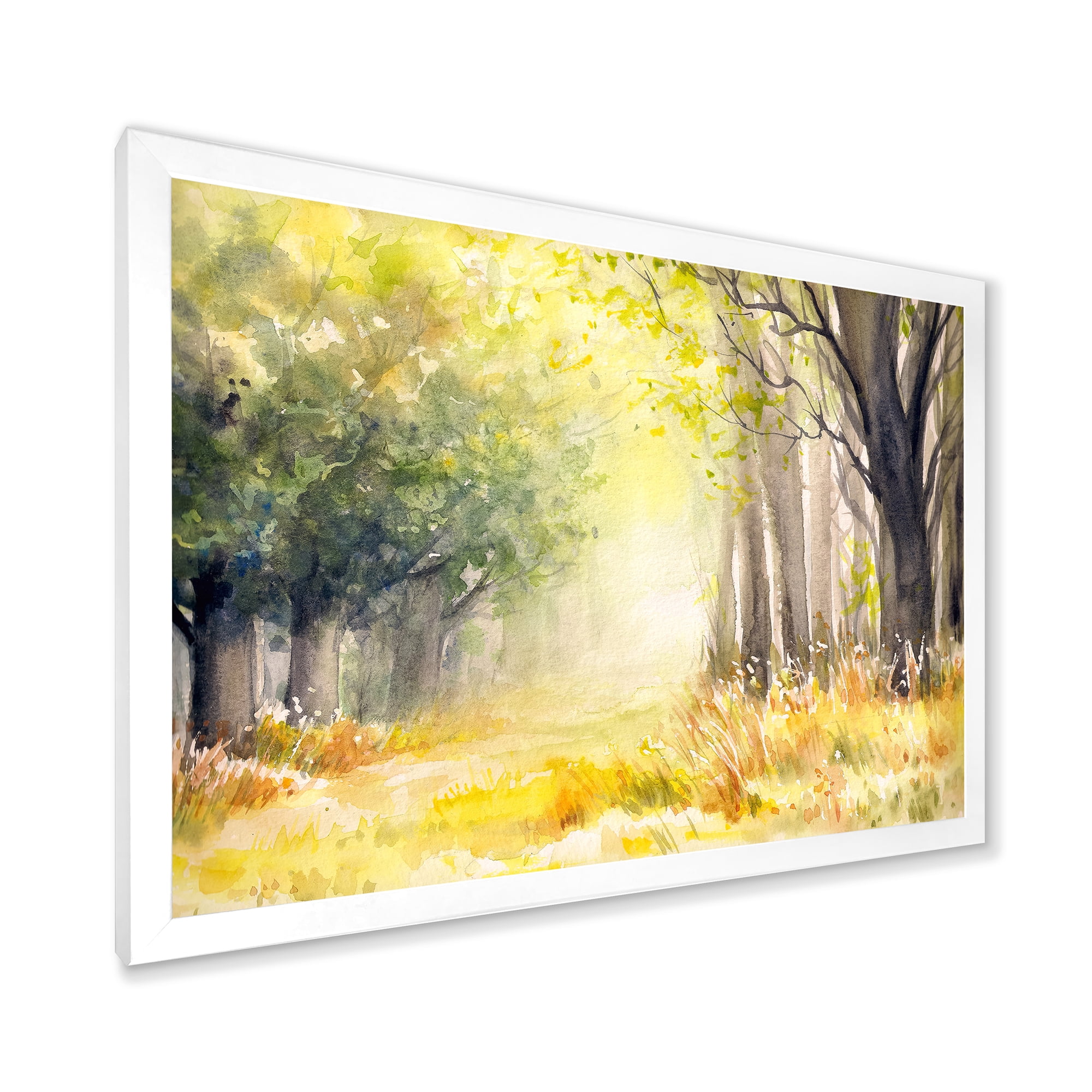 Designart 'Bright Sunshine Through The Yellow Forest Trees III' Traditional Framed Art Print