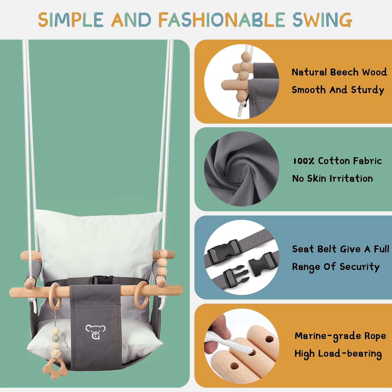 G TALECO GEAR 2 in 1 Baby Swing Outdoor, Baby Jumpers and Bouncers, Indoor Toddler Swing for Baby up to 3 Year, White