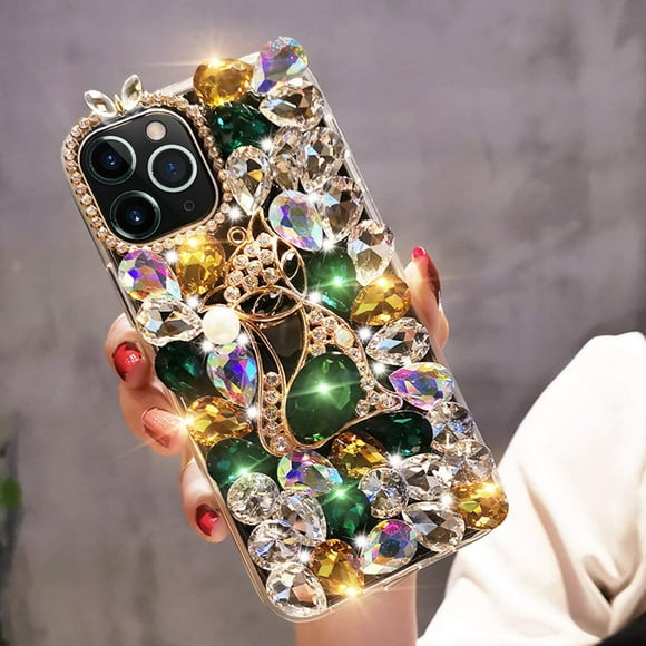 for iPhone 11 Pro Max Bling Diamond Case for Women Cute 3D Rhinestone Crystal Shiny Sparkle Handmade Gemstone Protective Cover Luxury Fashion Glitter Case for iPhone 11 Pro Max 6.5 inch Green