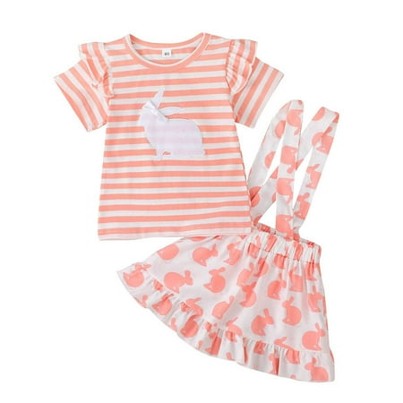 

chaolei Easter Girl Outfit Outfits Cartoon Skirts Suspenders Printed T Tops Easter Striped Shirt Baby Girls 6M-4Y Toddler Rabbit Girls Outfits&Set for baby