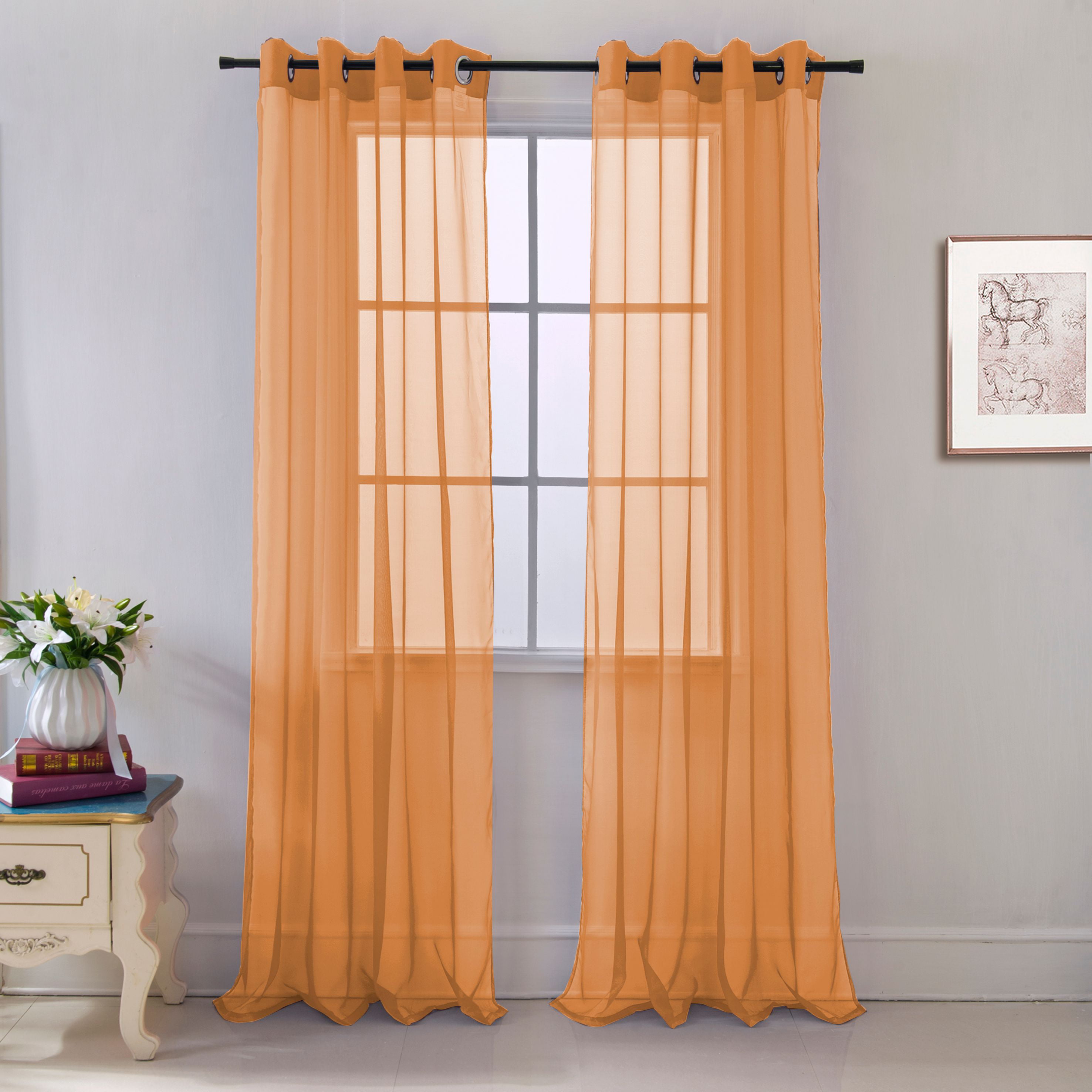 Cara Sheer Voile 54 x 84 in. Grommet Curtain Panel, Neon Orange ...