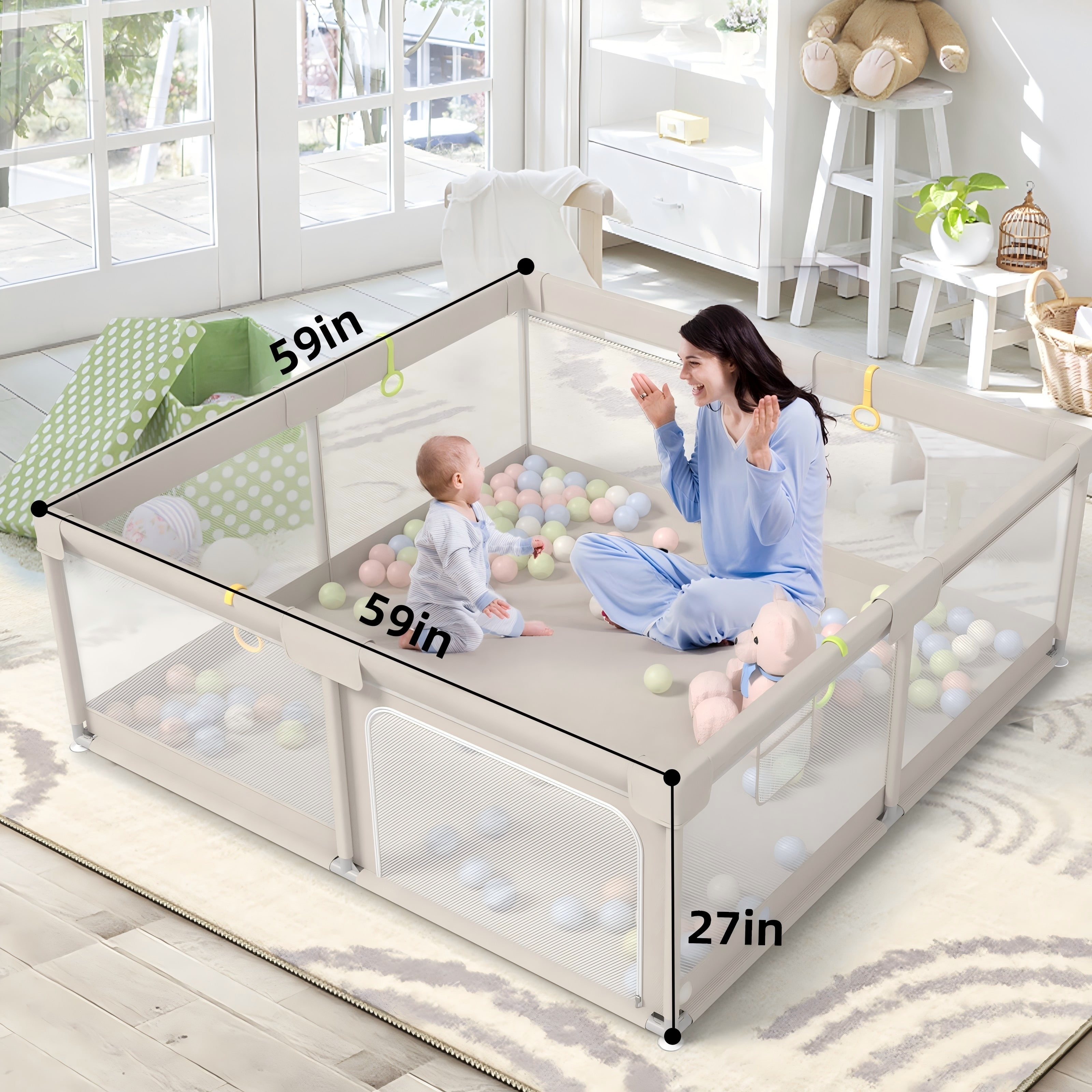 Easy4Home 59" Large Baby Playpen for Toddlers, Gray