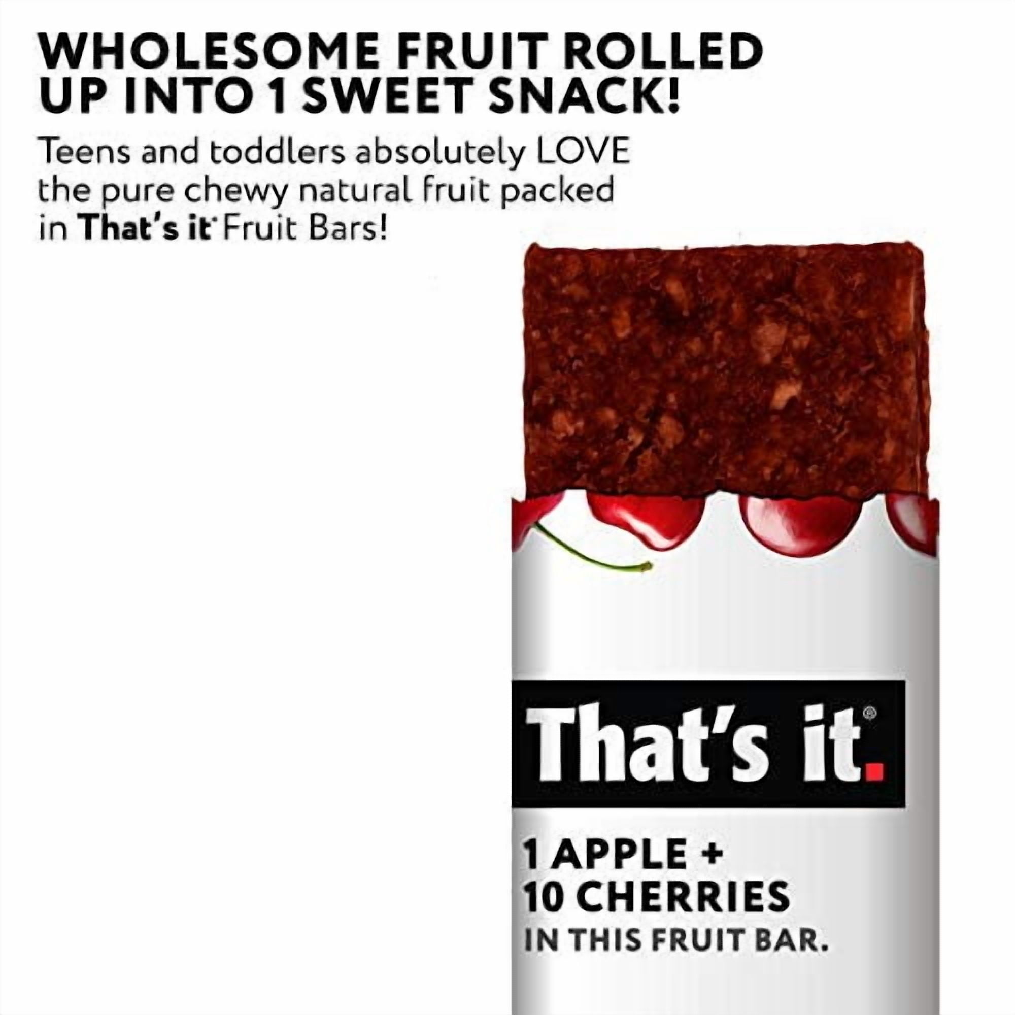 That's it. Apple + Cherry 100% Natural Real Fruit Bar, Best High Fiber Vegan, Gluten Free Healthy Snack, Paleo for Children & Adults, Non GMO No Sugar Added, No Preservatives Energy Food (12 Pack)