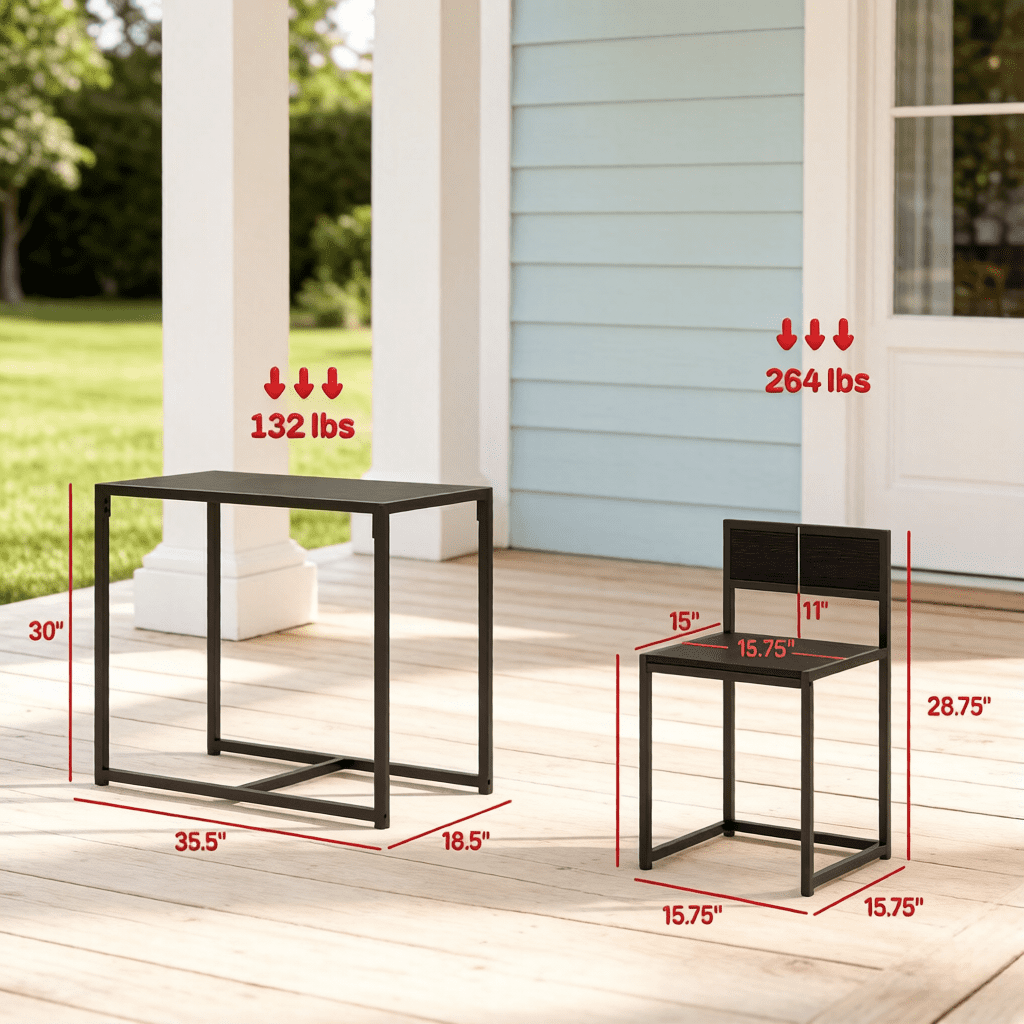 3-Piece Dining Table Set for 2, Scratch & Water Resistant MDF Tabletop with Galvanized Steel Frame, Low Back Chairs Small Conversation Bistro Set Indoor Outdoor Kitchen Furniture