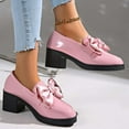 thumbnail image 6 of KEGIRLOM Women's Fashionable Casual Loafers All-Season Leather Shoes Solid Color Bow Round Toe Thick Sole Heel Mid-Heel Flats Pink 7, 6 of 9