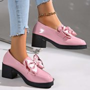 Womens Platform Shoes Chunky Mary Jane Heels Bow Court Shoes Pink 8.5