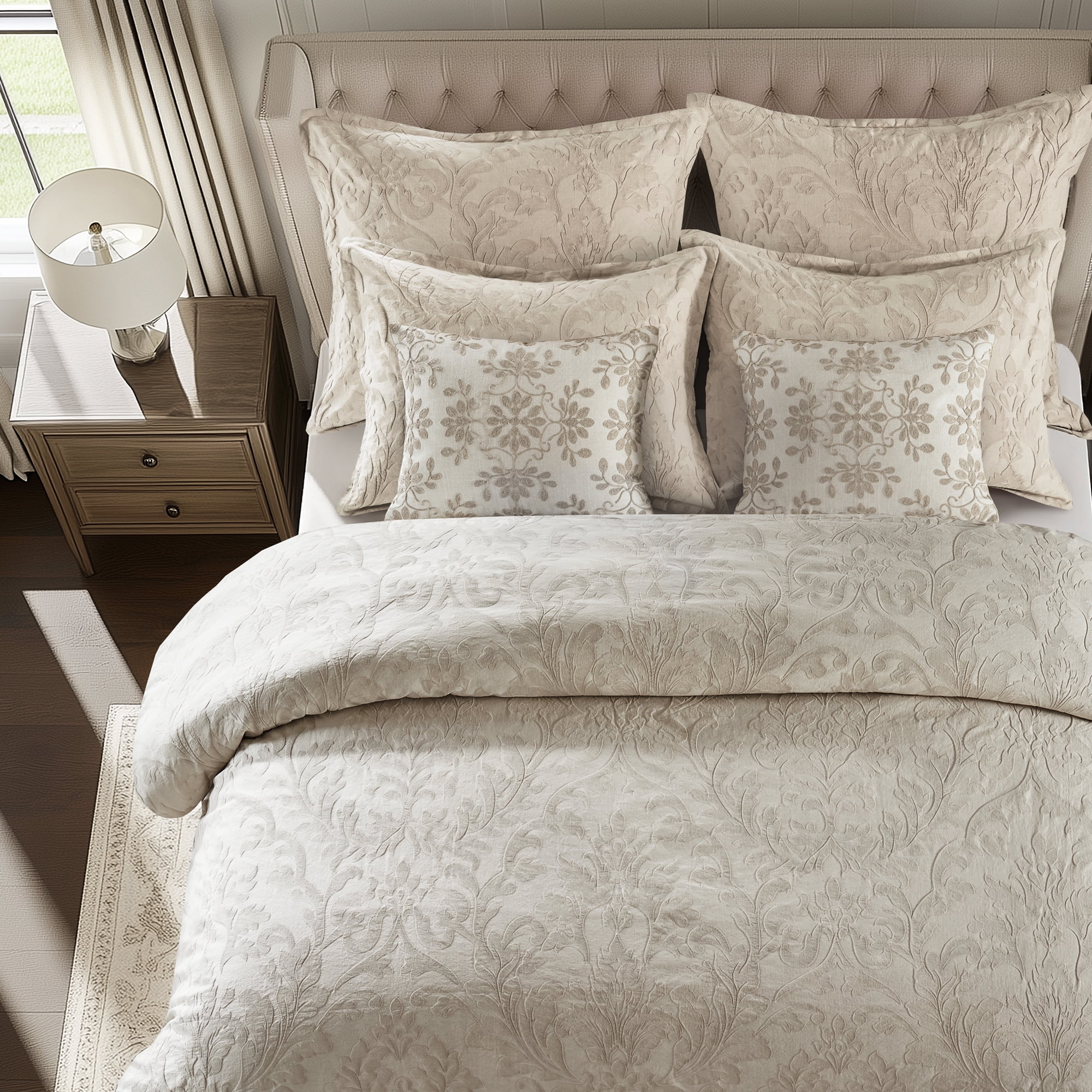 Levtex Home - Alessio Beige Duvet Cover Set - Full/Queen Duvet Cover + Two Standard Pillow Cases - Floral Damask - Beige and Cream - Duvet Cover (90 x 94in.) and Pillow Case (26 x 20in.) - Cotton