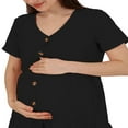 thumbnail image 3 of Womens Short Sleeve Maternity Dress V Neck Button Closure Pleated Midi Dress, 3 of 6