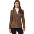 thumbnail image 1 of Blazer de gamuza sintética para mujer con cinturón de manga larga de un solo pecho Chaquetas de trabajo Outwear Coat Marrón Oscuro XL, 1 of 6