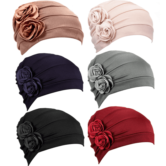 6 Pieces Women Headwrap Turban Chemo Cancer Headwear African Headwrap Hair Pre-Tied Turbans Fashion Head Covering