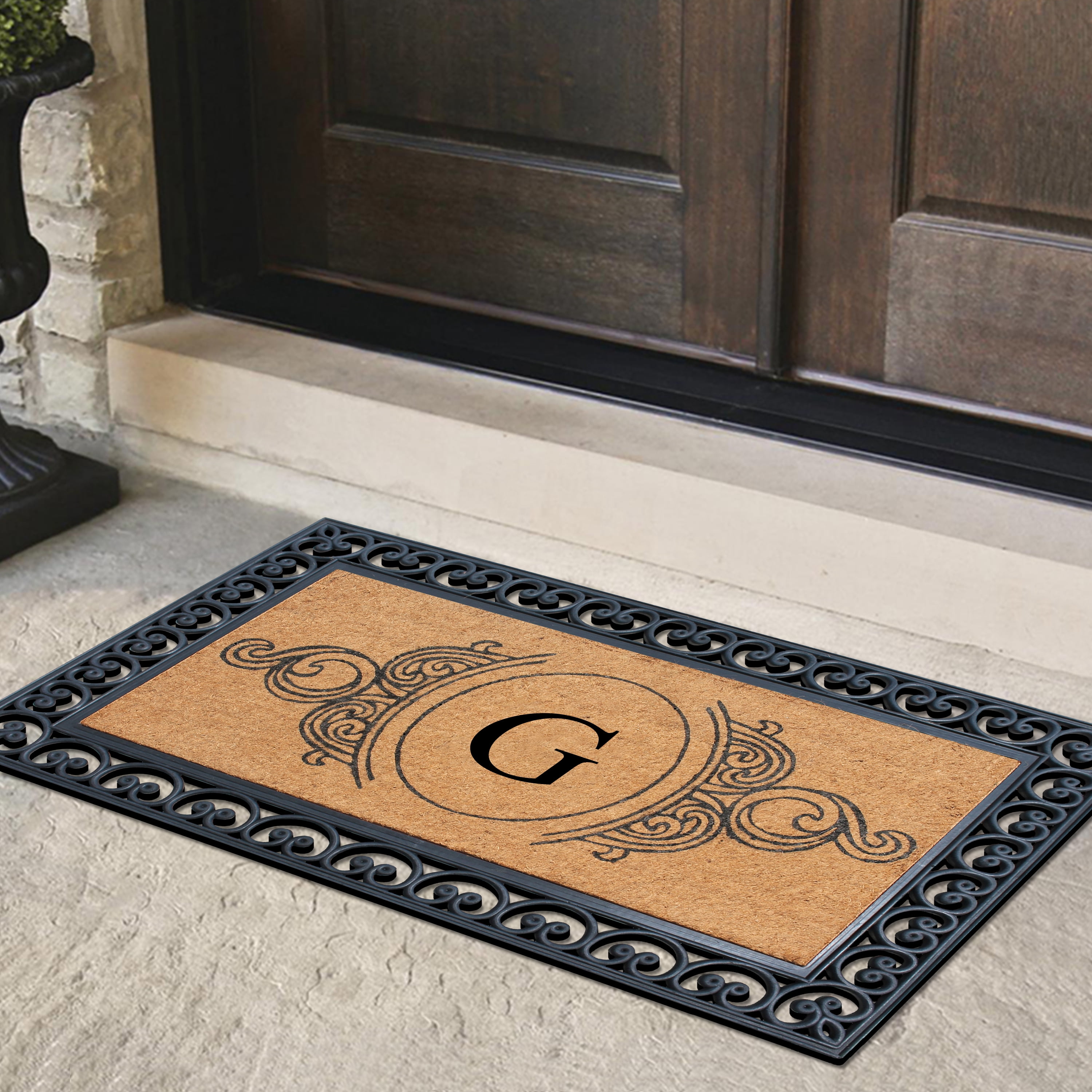 A1HC Rubber and Coir Doormat 30" x 48", Standard Double / Single Front Door Mat for Outdoor Entrance, Personalized Monogrammed Non-Slip Entrymat