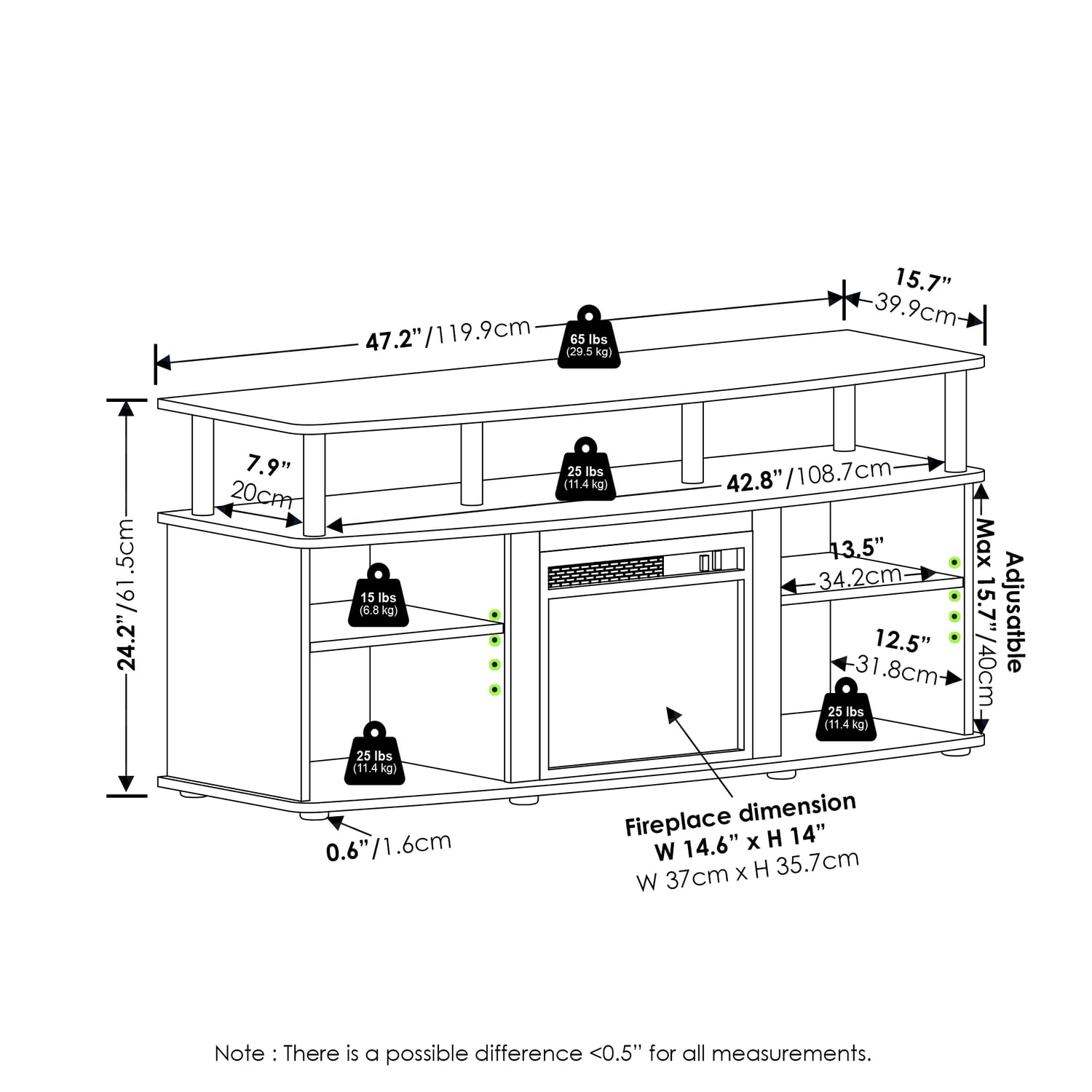 HomeStock Zen Zone Open Shelving Storage Fireplace Entertainment Center For Tv Up To 55 Inch, Flagstaff Oak/Black