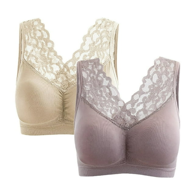 2PC Women‘s Comfortable Large Size Underwear For The Middle And Elderly Thin Back Bra Gathered Without Steel Rings