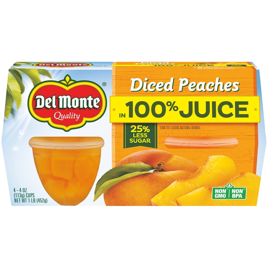 (4 Cups) Del Monte Diced Peaches, 4 oz cups