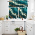 thumbnail image 3 of Dark Green Marble Kitchen Curtains Valances and Tiers Set of 3 Gold Line Abstract Art Fluid Modern Tier Curtains and Valance with Rod Pocket for Small Windows, 27.5"x24", 3 of 9