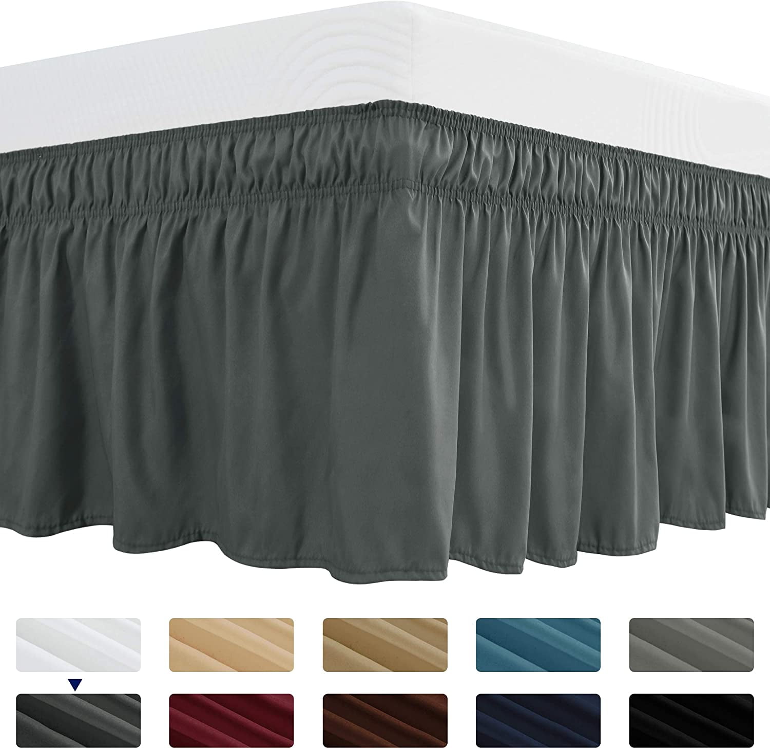 Subrtex Easy Fit Dust Ruffle Wrap, Queen Silver Bed Skirt