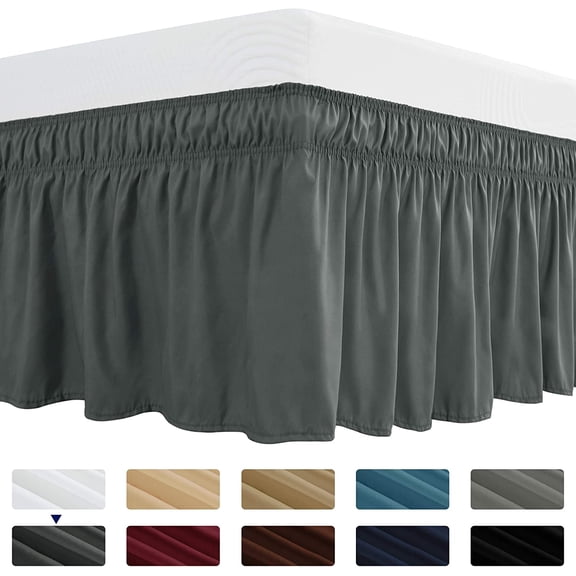 Subrtex Easy Fit Dust Ruffle, Wrap around Bed Skirts with Long Tailored Drop(Queen, Gray)