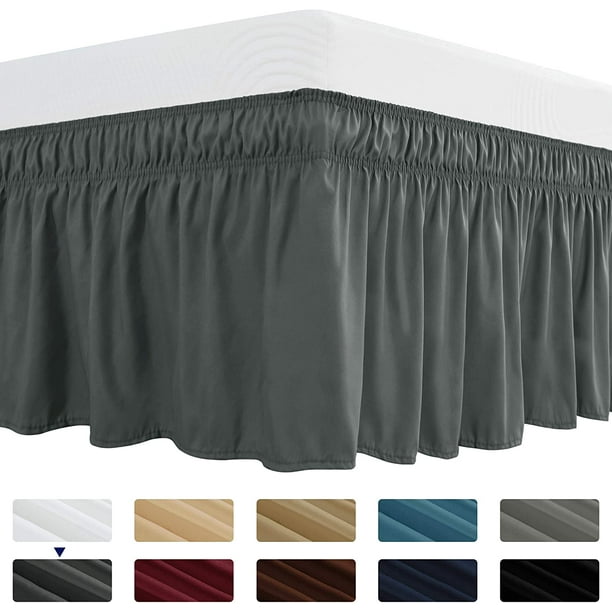 Subrtex Easy Fit Dust Ruffle Wrap, Dark Gray King Size Bed Skirt