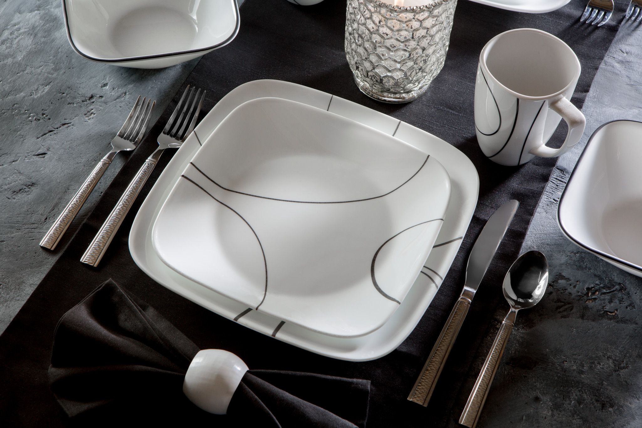 Buy Corelle Square Simple Lines, Dinnerware Set, 16Piece, Set for 4