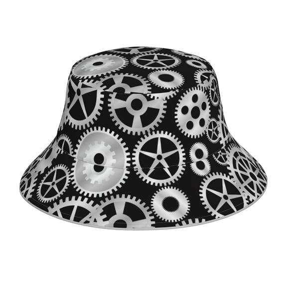 Vsdgher Metallic Gears Print Bucket Hat for Men&Women Bucket Hat Reversible Summer Double-Side-Wear Travel Gardening, Beach, Camping, Hiking, Fishing Cap
