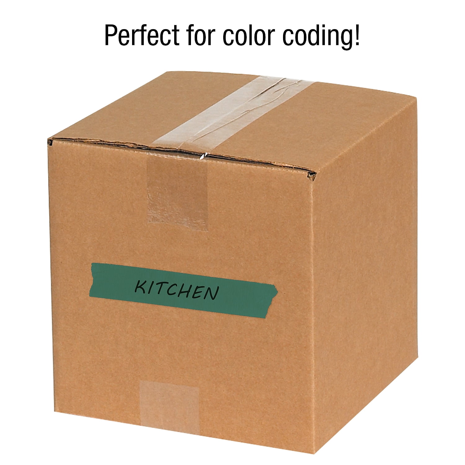 Tape Logic® Color Masking Tape, 3" Core, 0.5" x 180', Dark Green, Case Of 72
