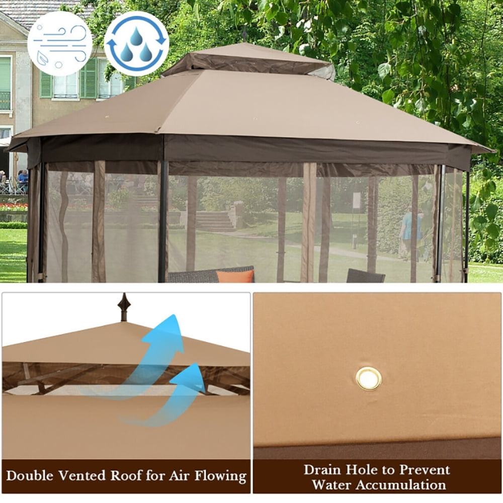Aimee Lii 10' x 12' Octagonal Patio Gazebo, Backyard Canopy Gazebo, Brown
