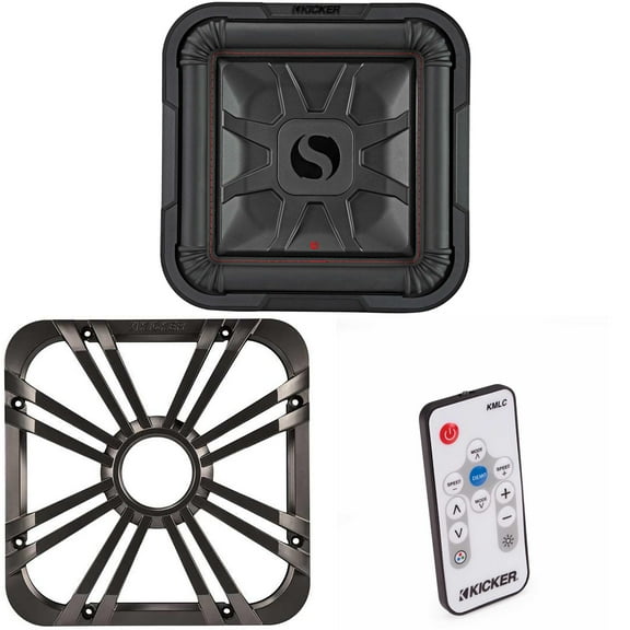 Kicker 46L7T122 L7T L7-Thin 12-Inch (30cm) Subwoofer, Dual Voice Coil, 2-Ohm, 600 Watt w/ Charcoal LED Grill & Remote Bundle