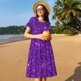 thumbnail image 4 of Naloa Purple Glitter Print Womens Summer A-Line Dress with Pockets,Short Sleeve Dresses,Flowy Beach Swing Dress for Vacation Travel, 4 of 6