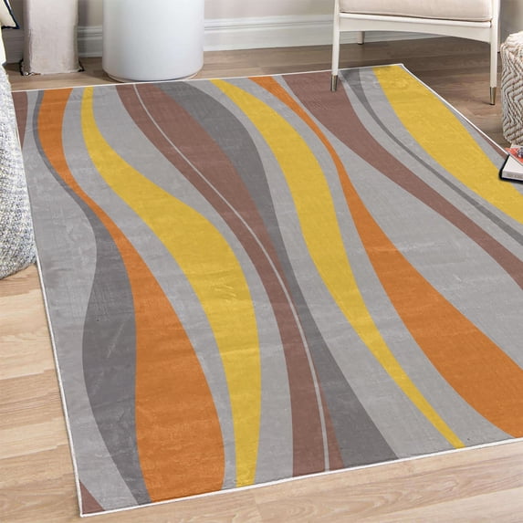 Vintage Decorative Rug, Retro Vibrant Stripes Funky Lines Design Patterns Abstract Print, Quality Carpet for Bedroom Dorm and Living Room, 6 Sizes, Earth Yellow, by Ambesonne