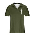 thumbnail image 3 of Ceisia Men's Cross Print Short Sleeve Turndown Collar Polo Shirt Button Front Soft Stretchy Breathable Casual Summer Top Army Green S Gifts, 3 of 5