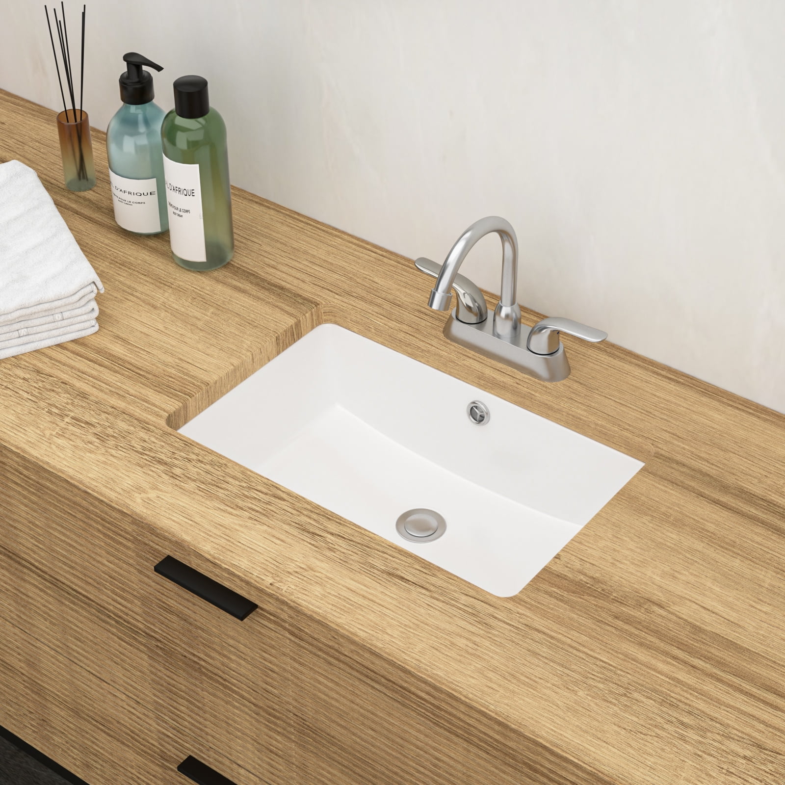 18"x12"×8.25" White Ceramic Rectangular Undermount Bathroom Sink with Overflow