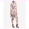 Dkny Women's Crew Neckline Back Zipper Closure Printed Draped A-Line Dress 4/Pink Floral