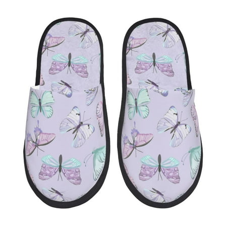 Balery Purple Butterfly Slient Indoor Furry Fleece Comfort House Shoes Soft Non-Slip Home Shoes Cotton slippers House Slippers-- Medium