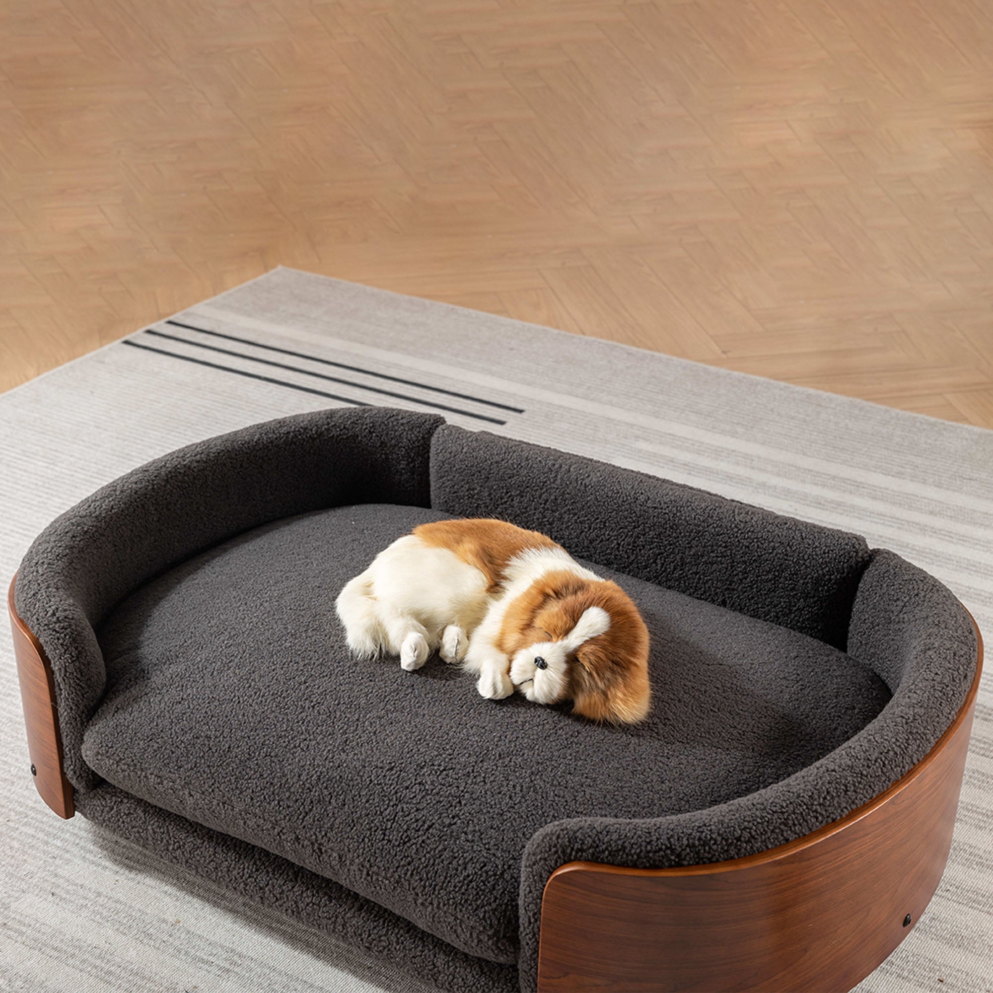 Pefilos 38" Elevated Pet Dog Bed with Solid Wood Legs and Walnut Bent Wood Back, Cashmere Cushion, Pet Sofa for Indoors Dogs, Dark Gray Pefilos 38" Elevated Pet Dog Bed with Solid Wood Legs and Walnut Bent Wood Back, Cashmere Cushion, Pet Sofa for Indoors Dogs, Dark Gray