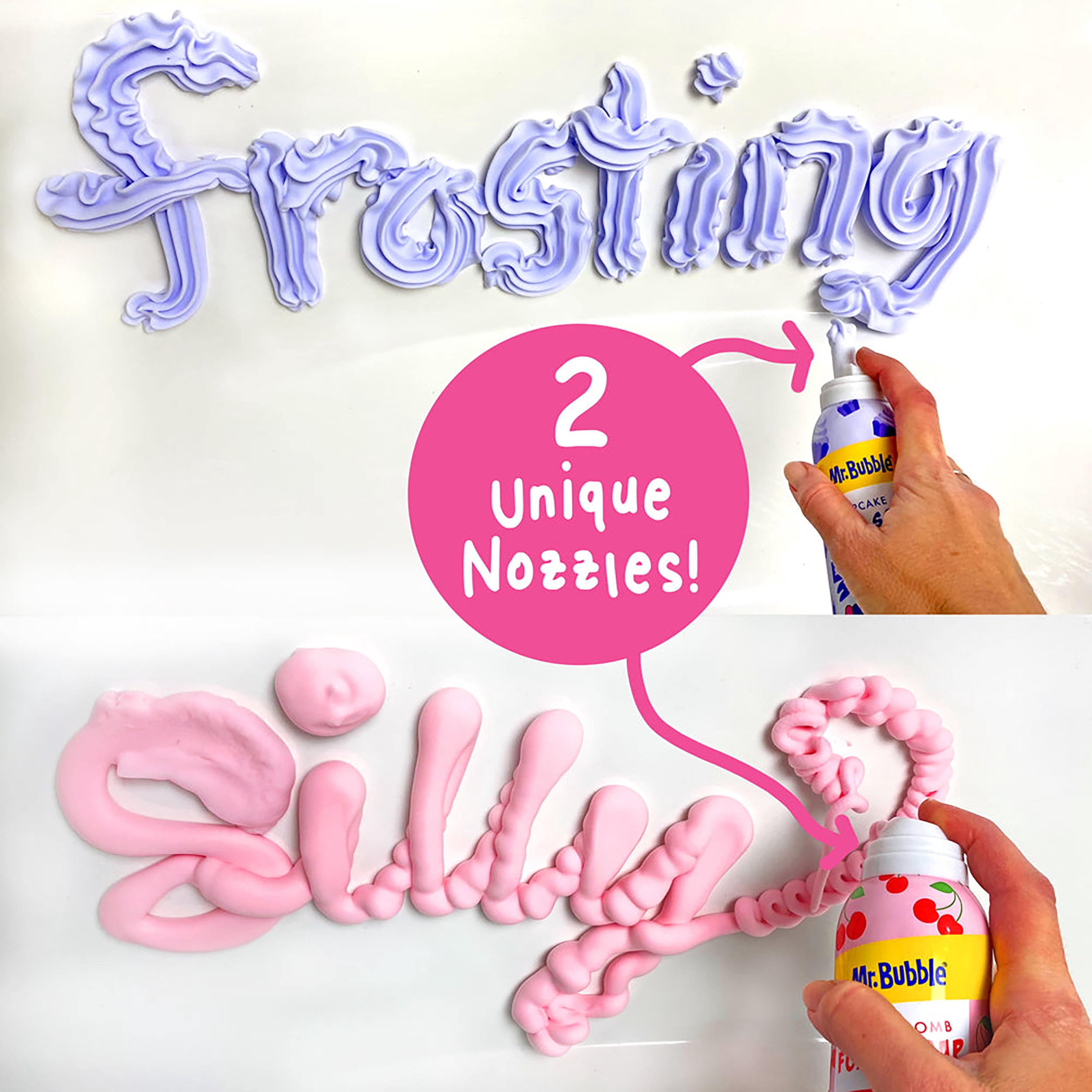 Mr. Bubble Foam Soap Twin Pack with Frosting & Nozzles, Rotating Sensory Colors & Scents, 16 oz