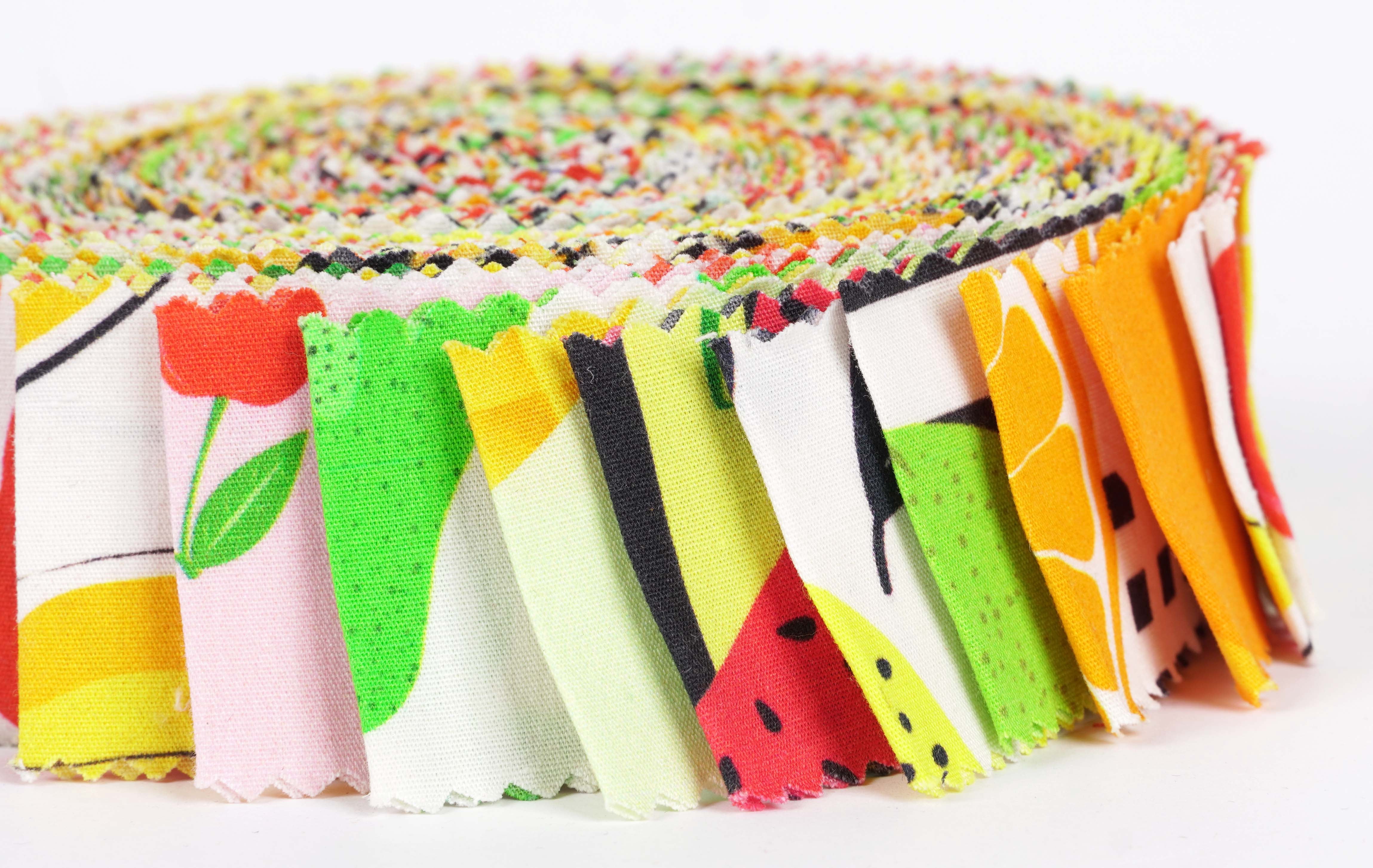 Soimoi 40Pcs Fruits Print Precut Fabrics Strips Roll Up 1.5x42 inches Cotton Jelly Rolls For Quilting - Yellow