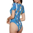 thumbnail image 3 of KLL Women 's Crew Neck Bodysuit Jumpsuits Cute Dogs Print Short onesies Stretch T Shirts, 3 of 7