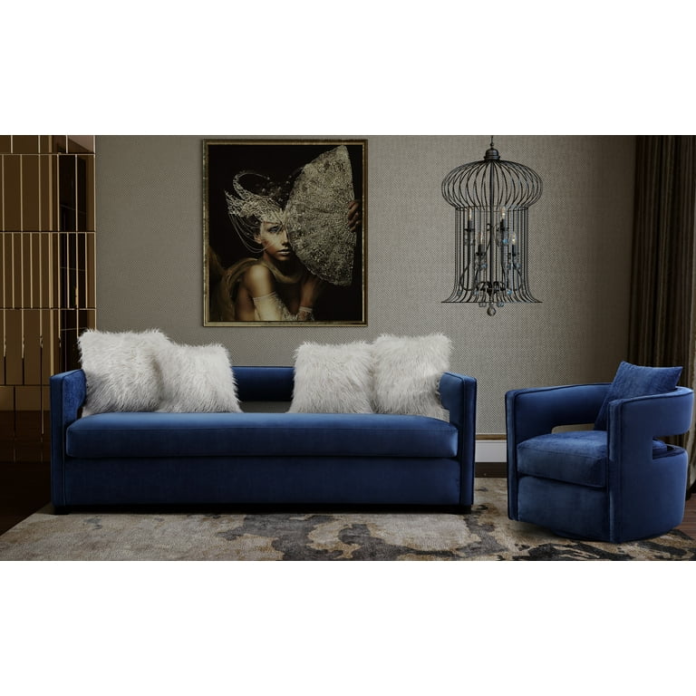 TOV Furniture Navy Velvet Living Room Armchair Kennedy Swivel