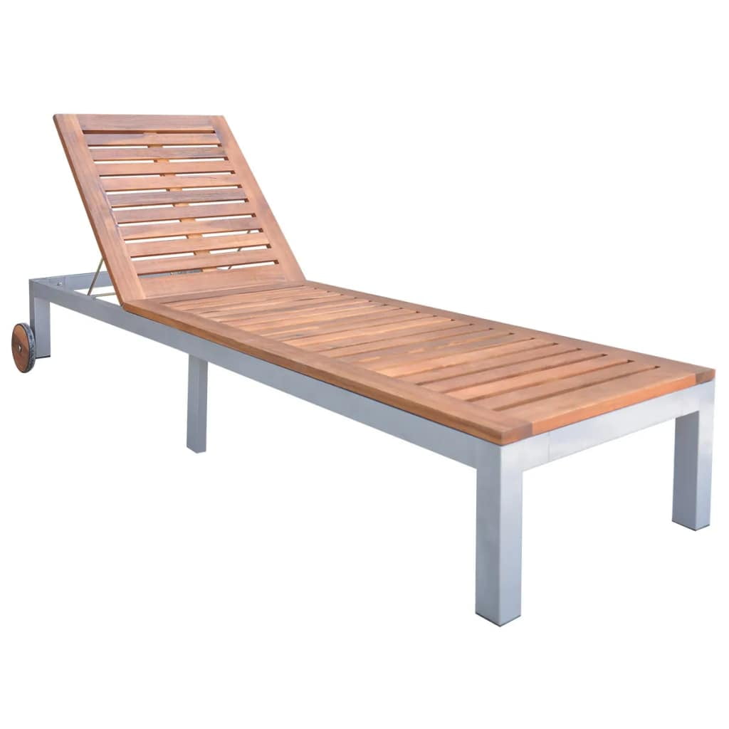 Lowestbest Acacia Wood Chaise Lounge, Armrest recliner with Two Casters for Indoor/Outdoor Lowestbest Acacia Wood Chaise Lounge, Armrest recliner with Two Casters for Indoor/Outdoor