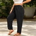 thumbnail image 4 of Vynhevius Womens High Rise Pants Plus Size Wide Leg Smocked Elastic Waistband Casual Relaxed Trousers Solid Color Vacation Bottoms, 4 of 7