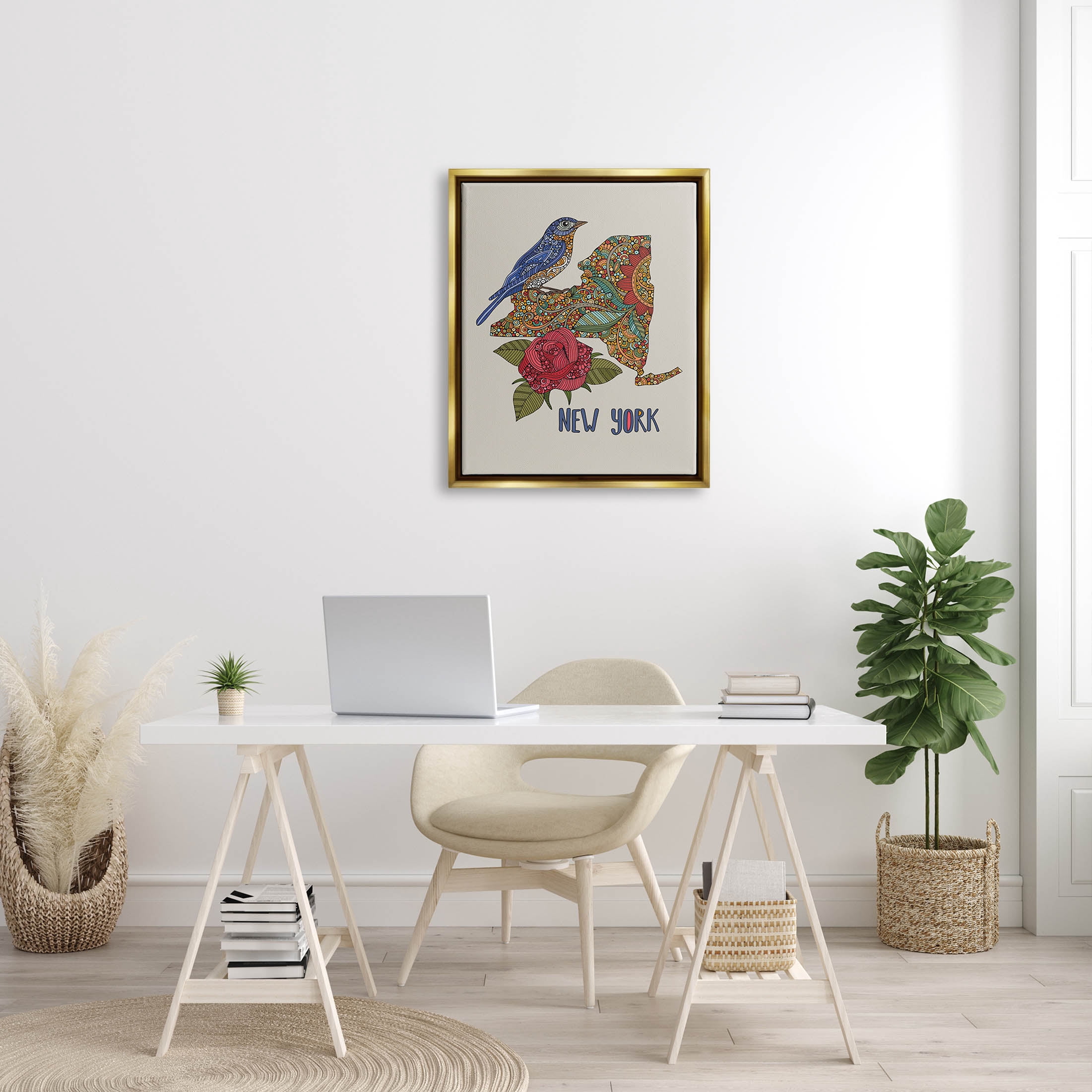 Stupell Industries Paisley Pattern New York State Graphic Art Metallic Gold Floating Framed Canvas Print Wall Art, Design by Valentina Harper