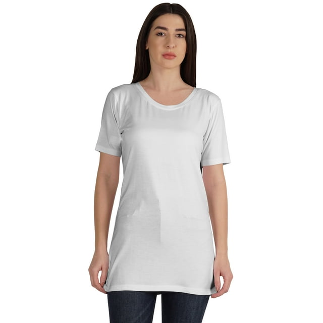 Inkmeso Plain Basic Tshirt Long Length Tee Short Sleeve Workout Top For Women