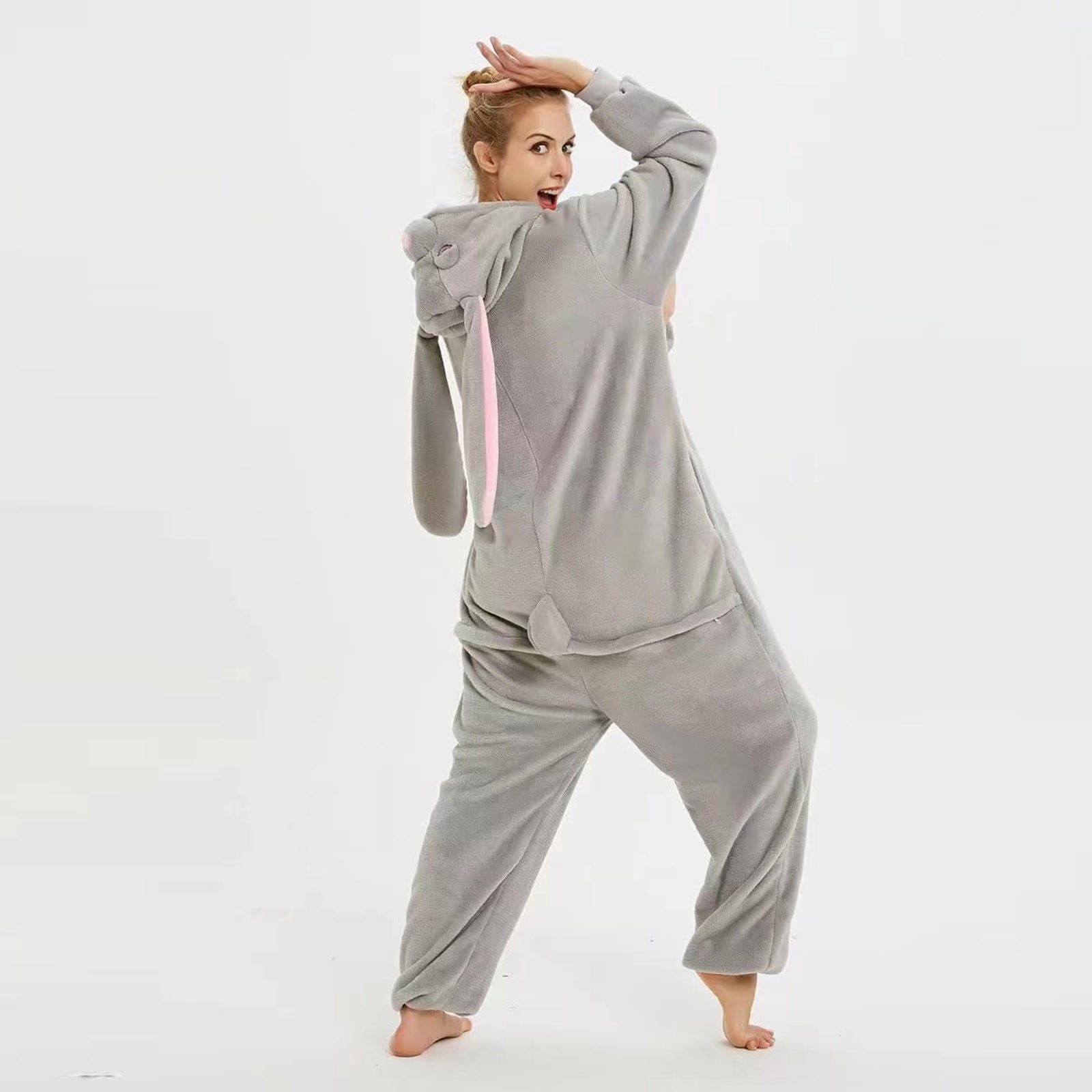 Fjofpr Womens Plush Hooded Jumpsuit Sherpa Fuzzy Pajamas 2025 Plus Size Long Sleeve Cute rabbit One Piece Onesie Winter Warm Rompers Sleepwear Winter Warm Rompe Sleepwear Gray L