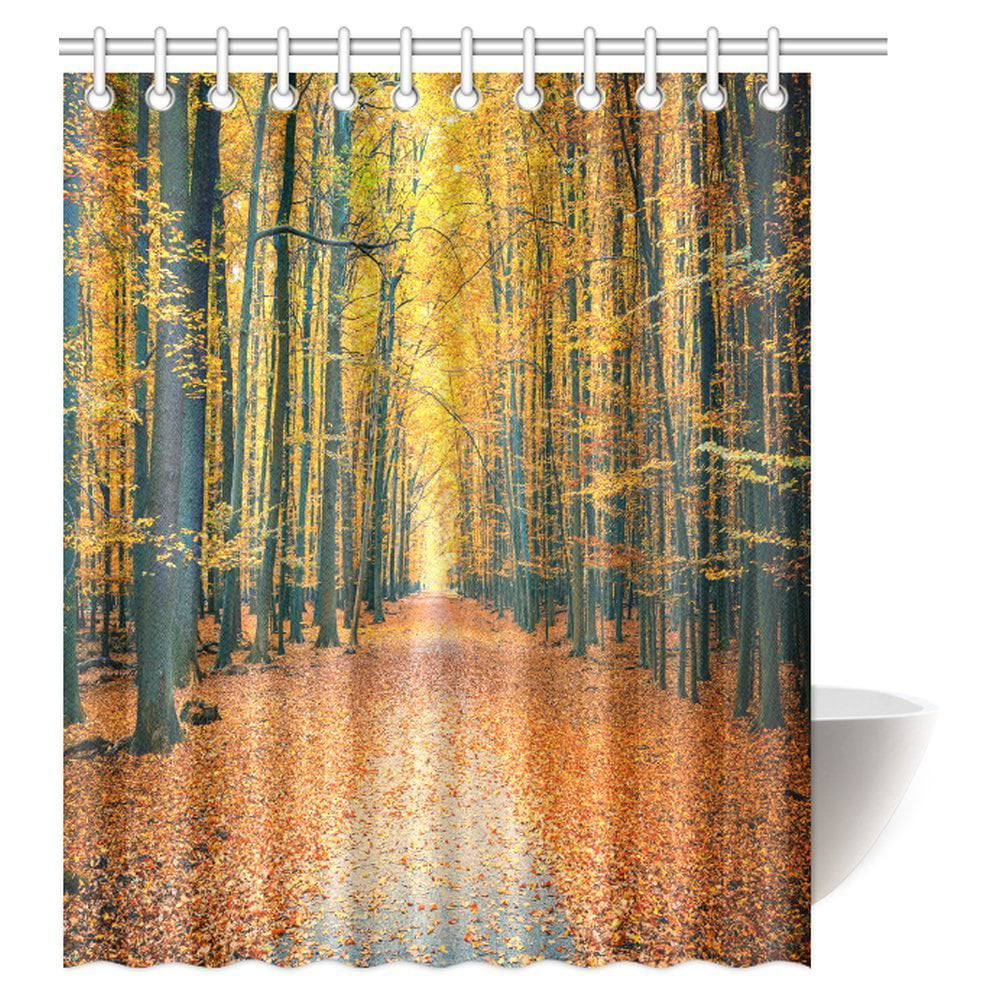 MYPOP Fall Trees Shower Curtain, Nature Theme Bright Autumn Forest A ...