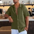 thumbnail image 2 of ZCFZJW Mens Summer Linen Shirts Lightweight Short Sleeve Casual Shirts Button Down Shirt Beach Summer Wedding Vacation Shirt for Men Army Green XL, 2 of 6