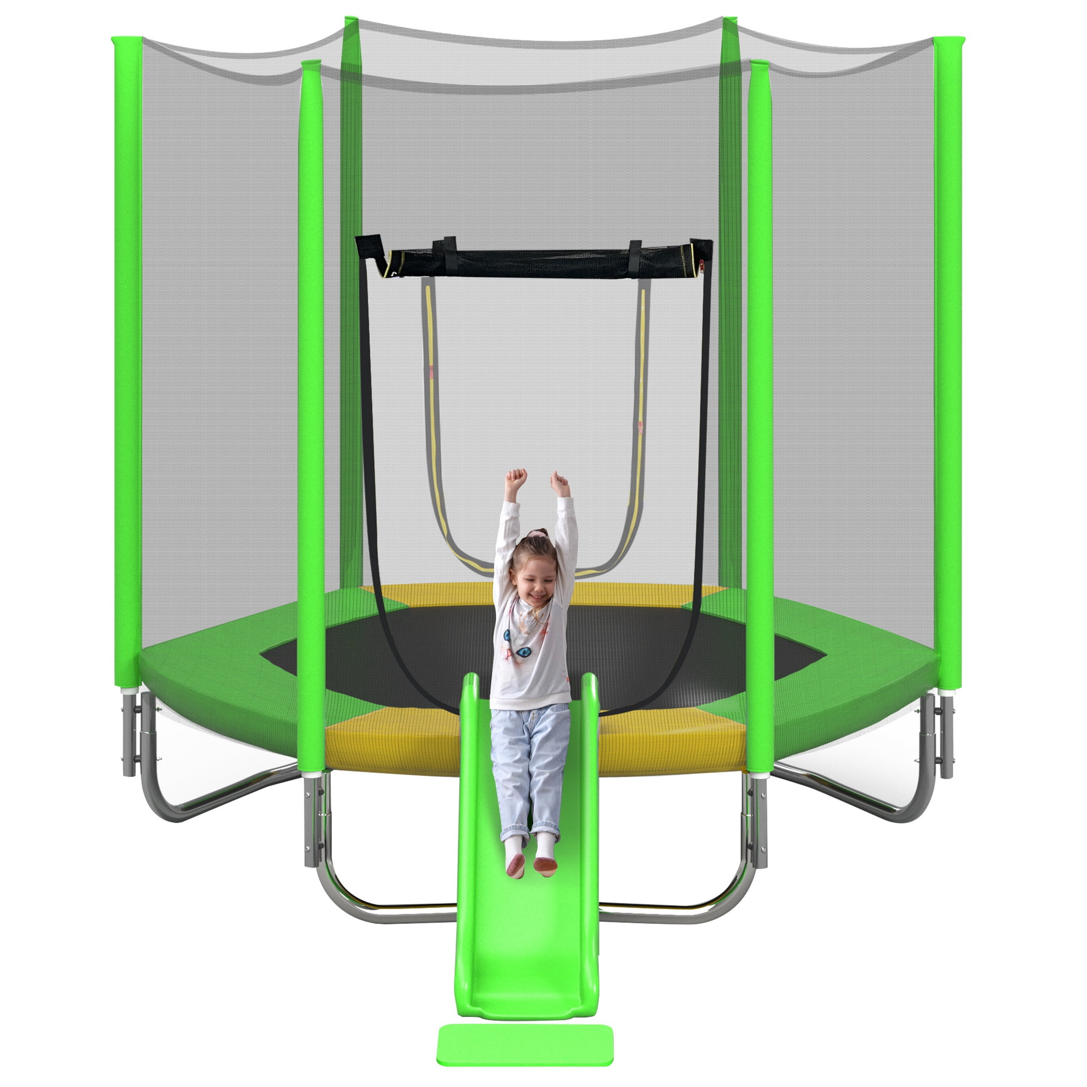 7ft Kids Trampoline with Slide, Small Toddler Trampoline with Ladder for Kids, SEGMART Indoor Outdoor Trampoline with Enclosure Net, Spring Pad for Backyard