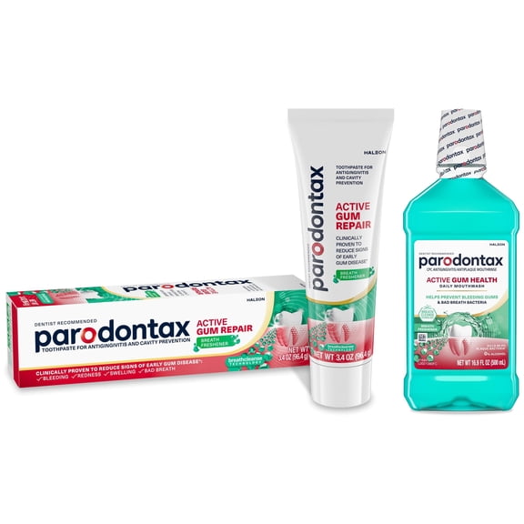 Parodontax Active Gum Repair Gingivitis & Cavity Toothpaste (3.4oz) & Mouthwash (16.9oz) Bundle, Breath Freshener