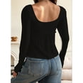 thumbnail image 6 of Women'S Babydoll Tops Long Sleeve Henley Shirts Cute Square Neck Coque-Tte Peplum Top Black L, 6 of 7