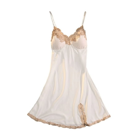 

ViLaViDe Womens Nightdress Thin Fashion Suspender Ice Silk Pajamas Lace Lace Slit Chest Pad Homewear